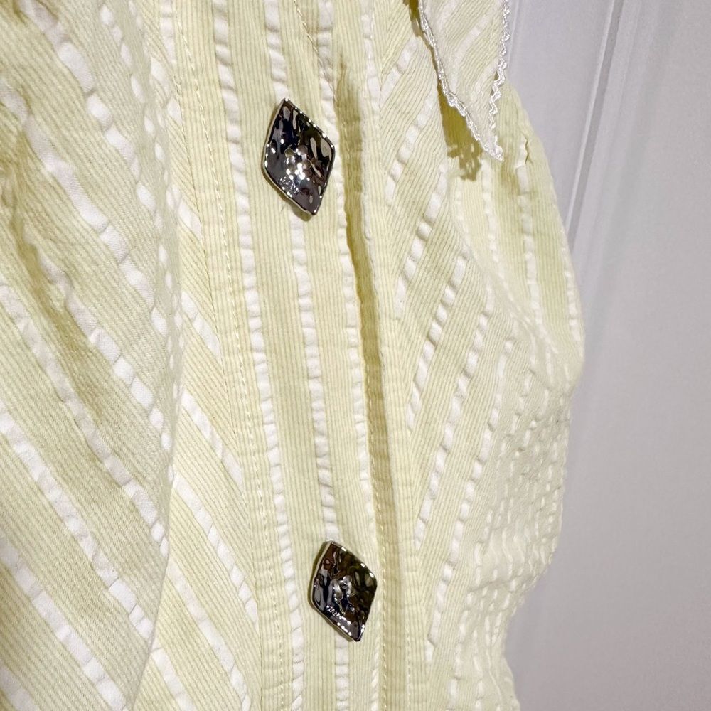 Ganni Seersucker Stripe Midi Dress Stripe Flan Size 14 Yellow - Picture 10 of 16